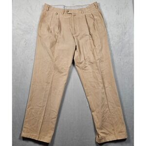 Faconnable Pants Mens 38x32 Tan Pleated Khaki Cuffed Straight Leg Chino Trousers